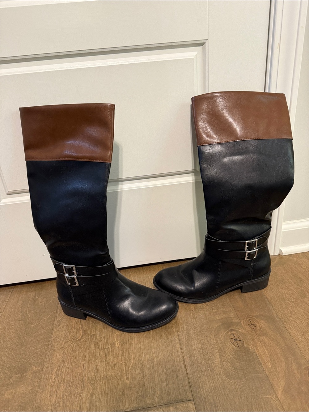 Two-Tone Black and Brown Tall Boots